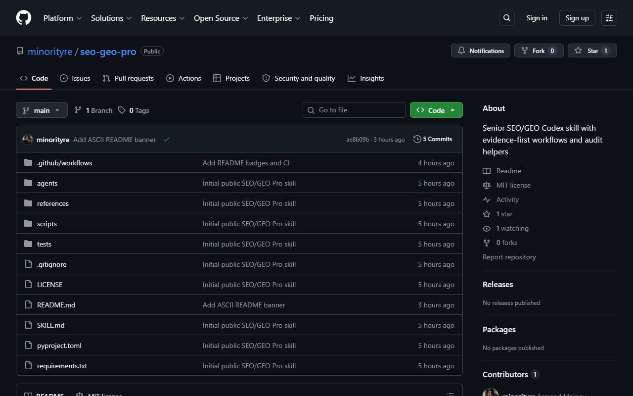 Screenshot of SEO/GEO Pro - MARKETING tool built with OpenClaw