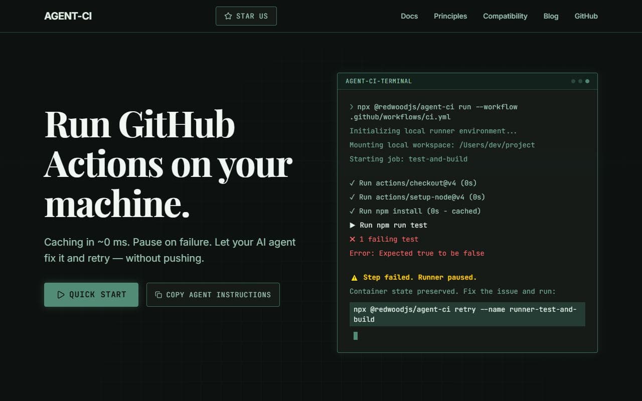 Screenshot of Agent CI - UTILITIES tool built with OpenClaw