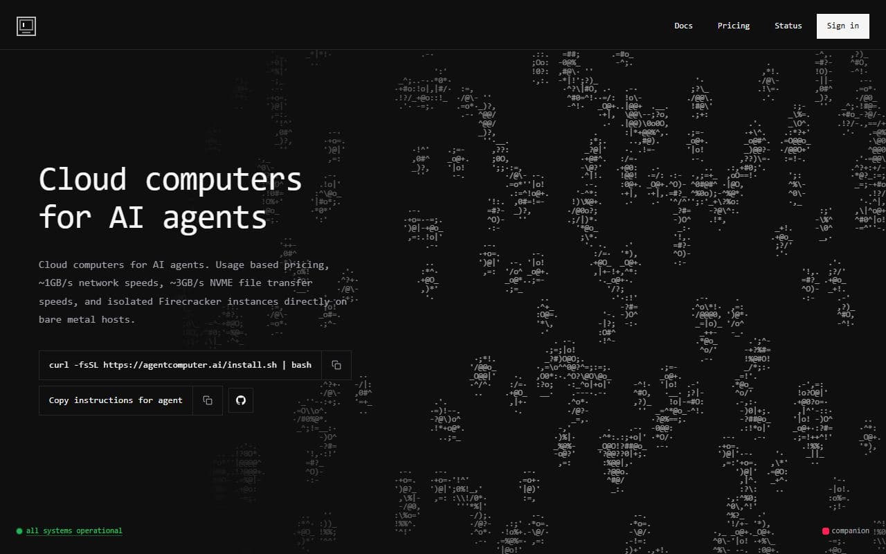 Screenshot of Agent Computer - INTEGRATION tool built with OpenClaw