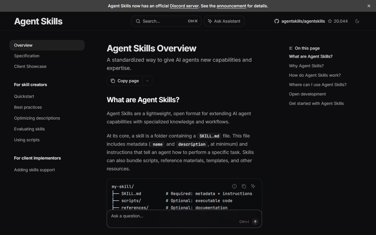 Screenshot of Agent Skills - DOCS tool built with OpenClaw
