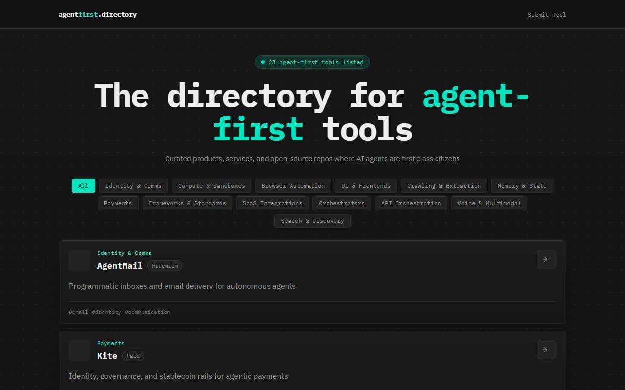 Screenshot of AgentFirst Directory - COMMUNITY tool built with OpenClaw