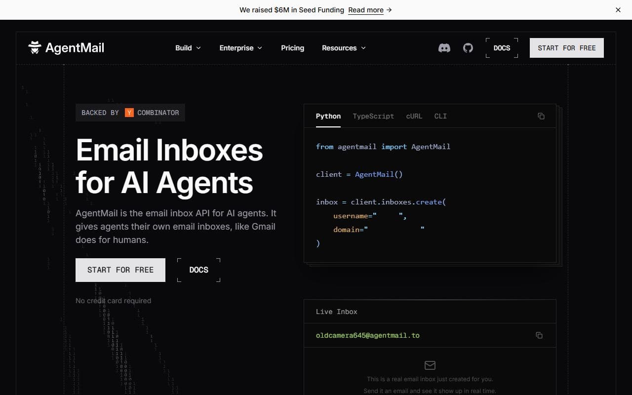 Screenshot of AgentMail - INTEGRATION tool built with OpenClaw