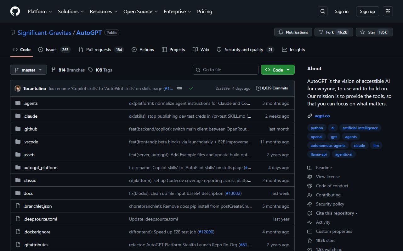 Screenshot of AutoGPT - AUTOMATION tool built with OpenClaw