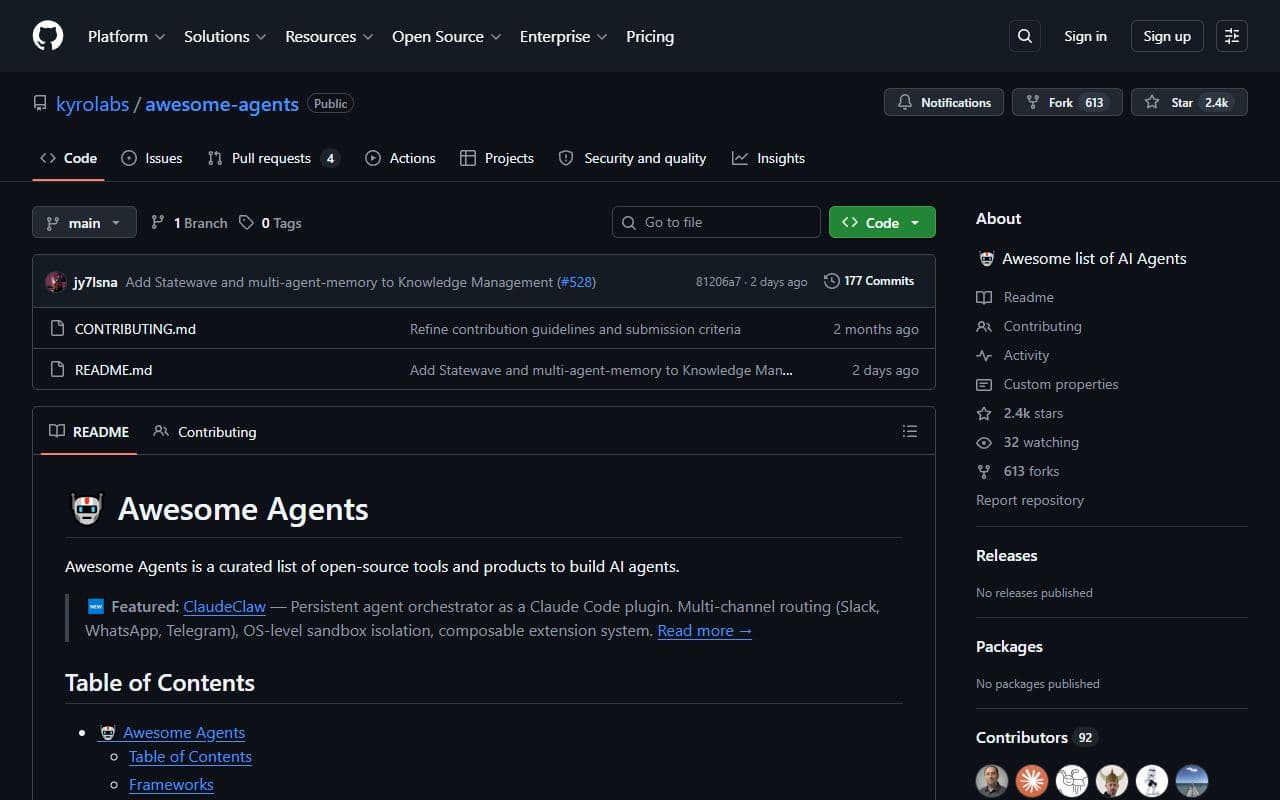 Screenshot of Awesome Agents - DOCS tool built with OpenClaw