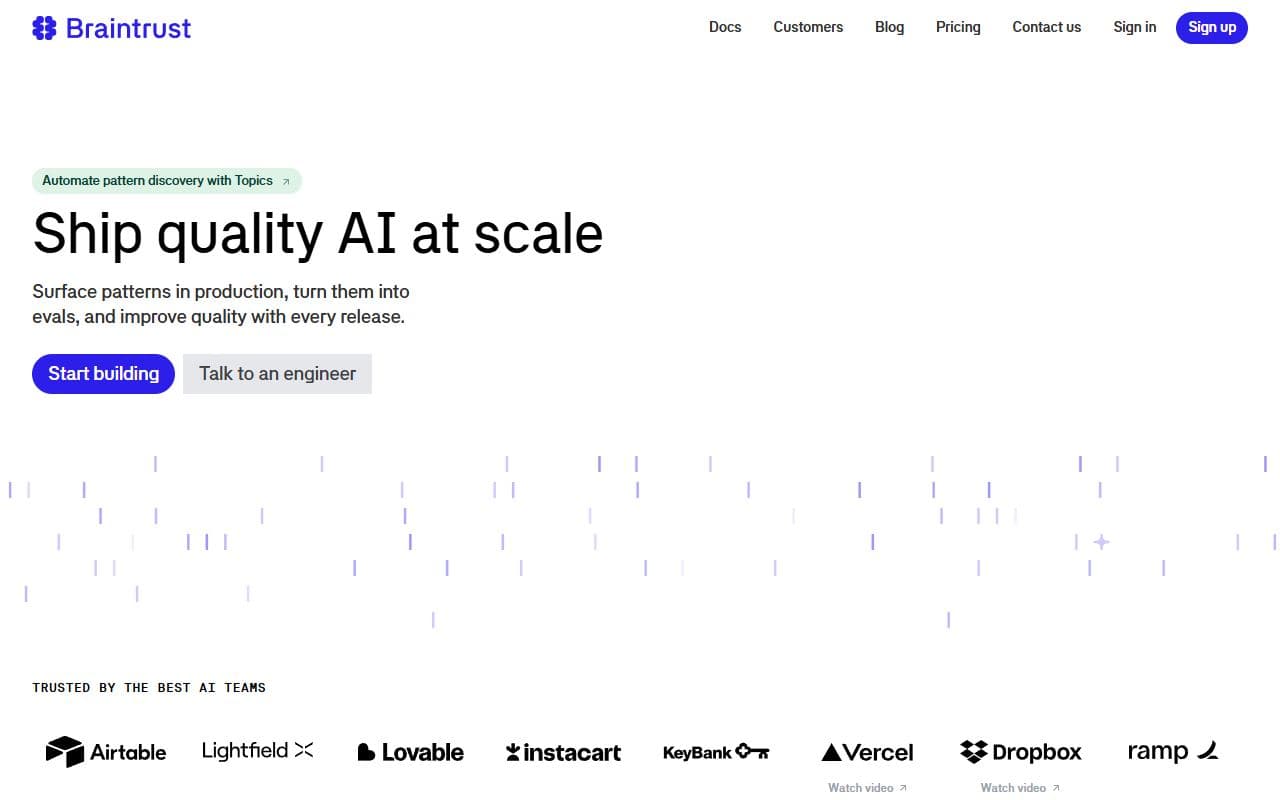 Screenshot of Braintrust - MONITORING tool built with OpenClaw