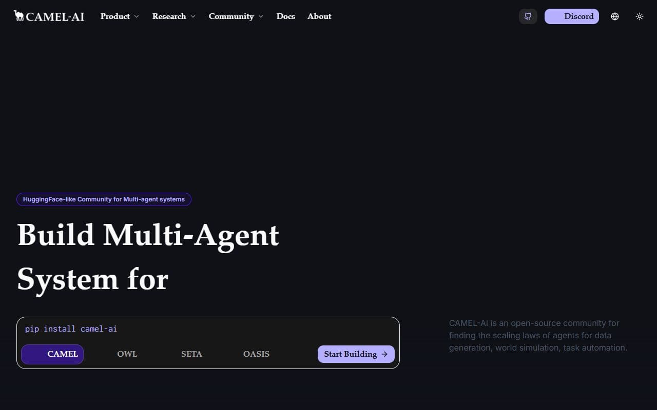 Screenshot of CAMEL-AI - AUTOMATION tool built with OpenClaw