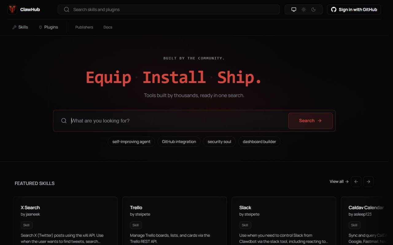 Screenshot of ClawHub - DOCS tool built with OpenClaw