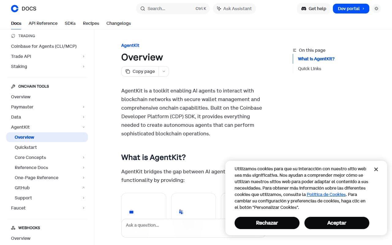 Screenshot of Coinbase AgentKit - INTEGRATION tool built with OpenClaw
