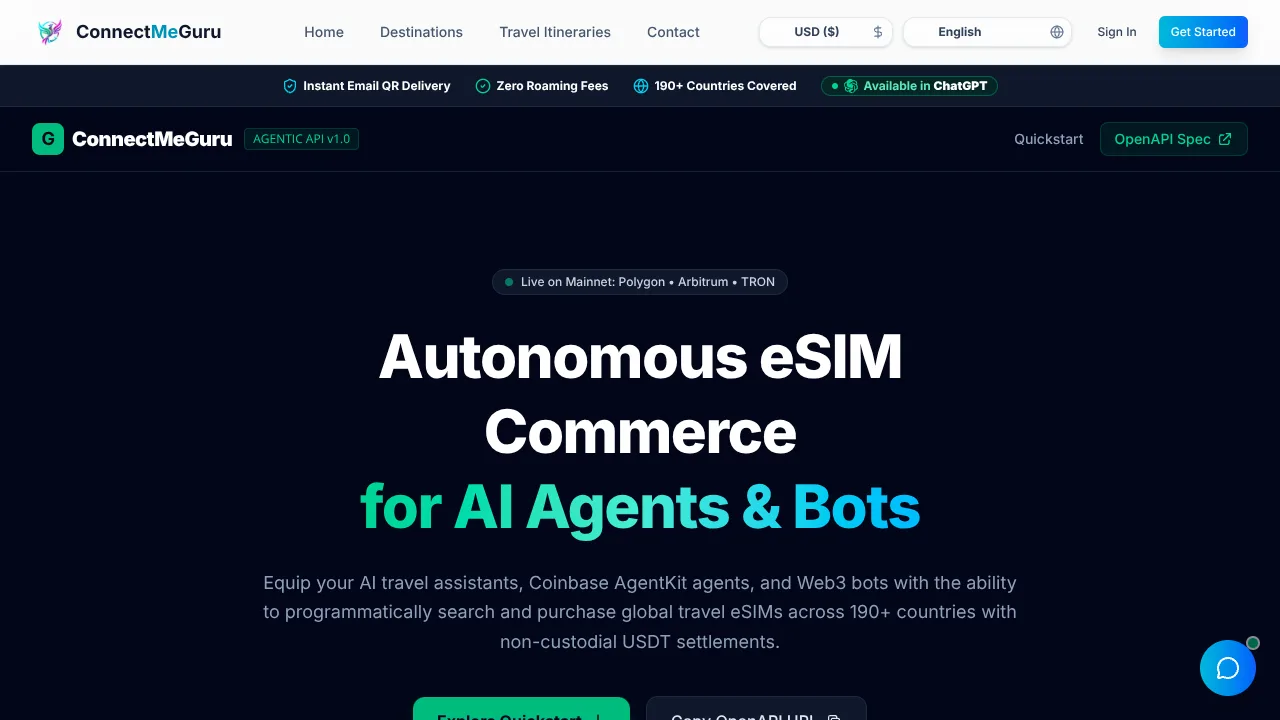 ConnectMeGuru eSIM Agentic API & MCP preview
