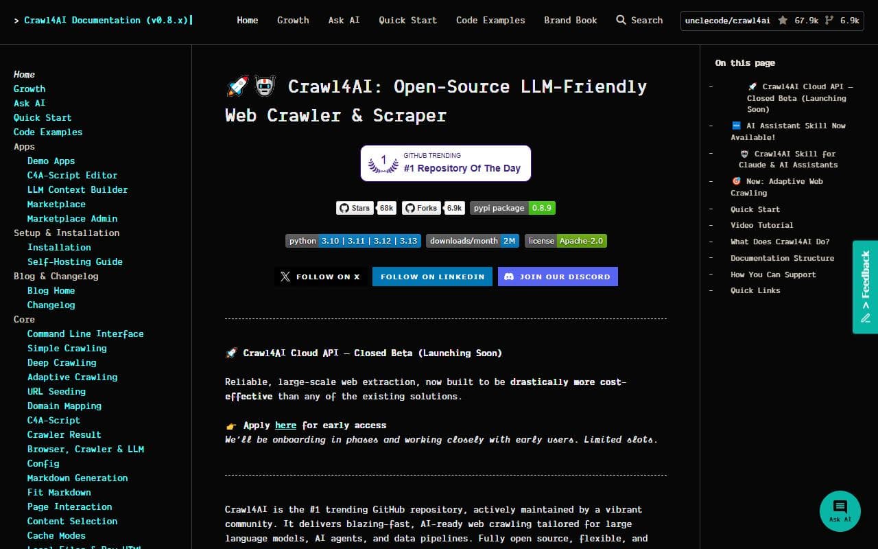 Screenshot of crawl4ai - UTILITIES tool built with OpenClaw