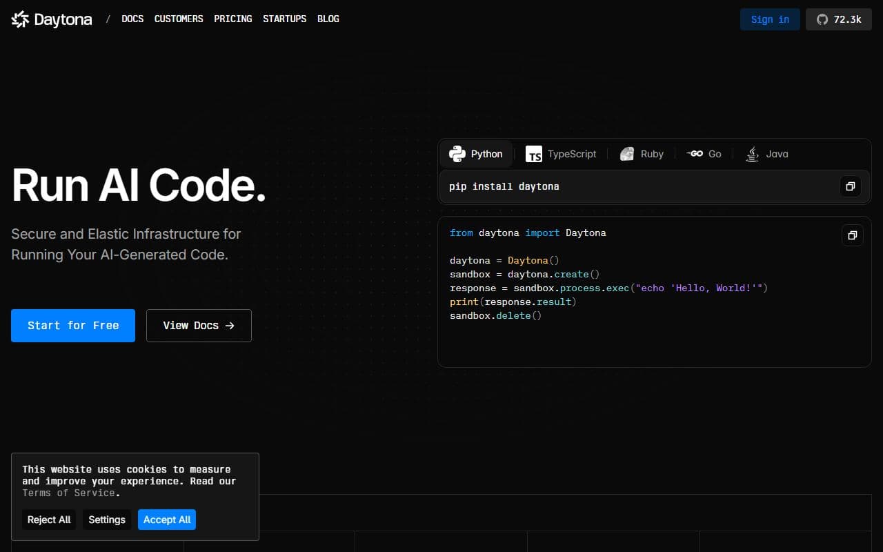 Screenshot of Daytona - INTEGRATION tool built with OpenClaw