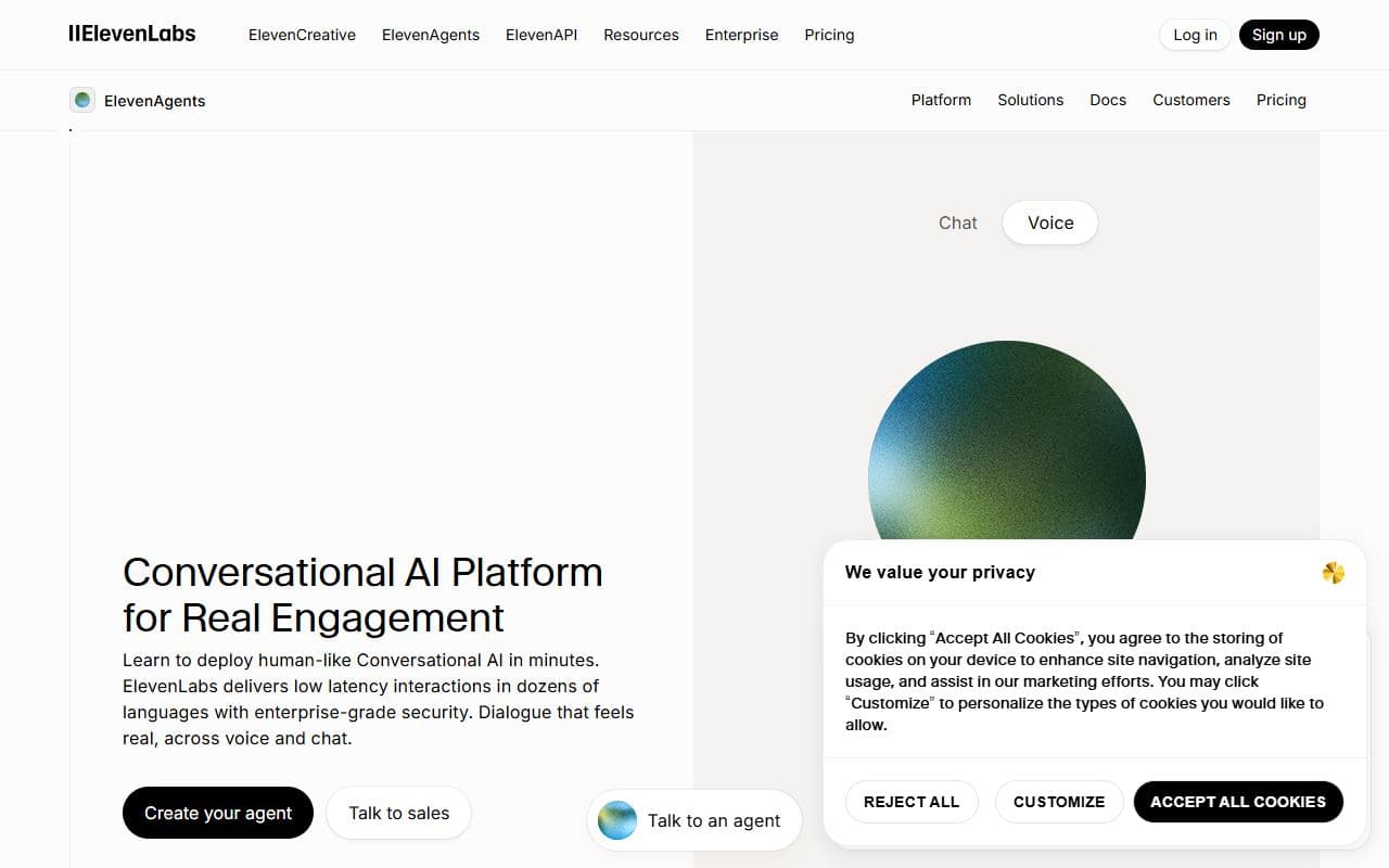Screenshot of ElevenLabs Conversational AI - AUTOMATION tool built with OpenClaw