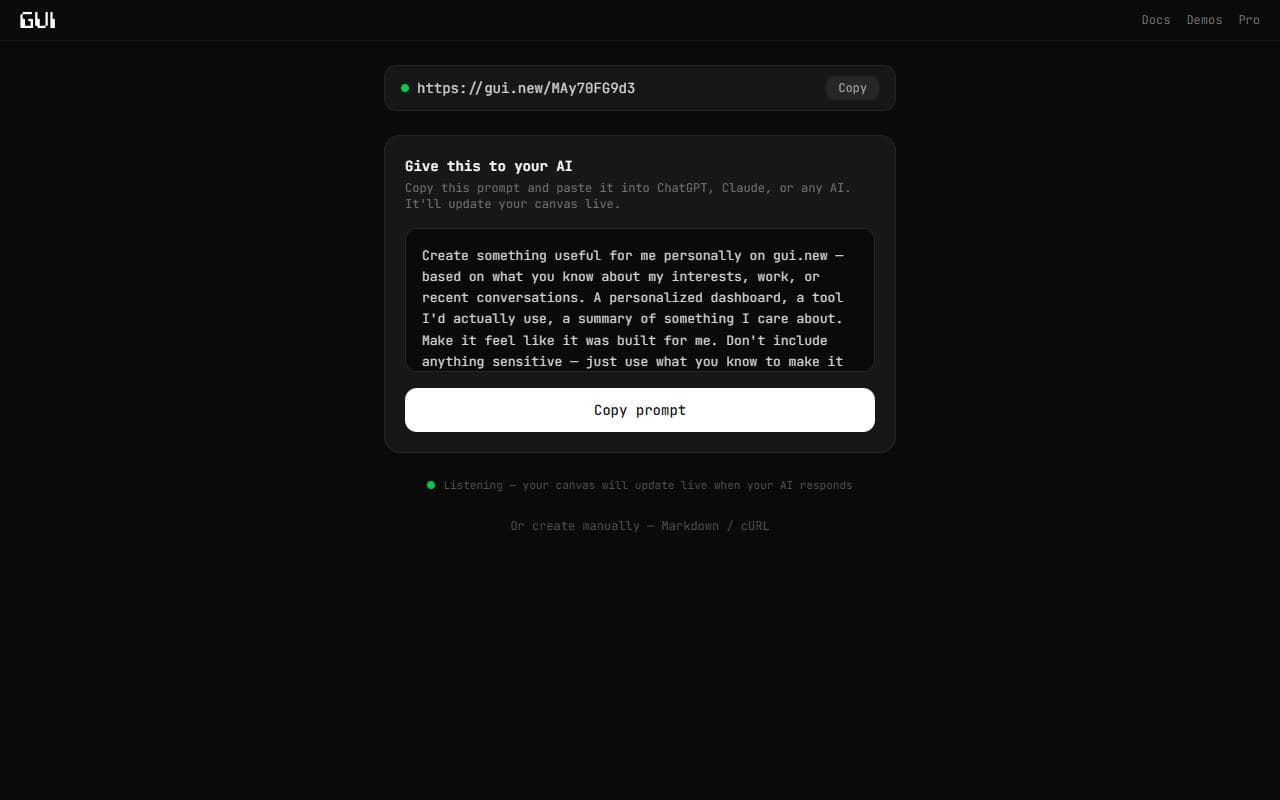 Screenshot of gui.new - UTILITIES tool built with OpenClaw