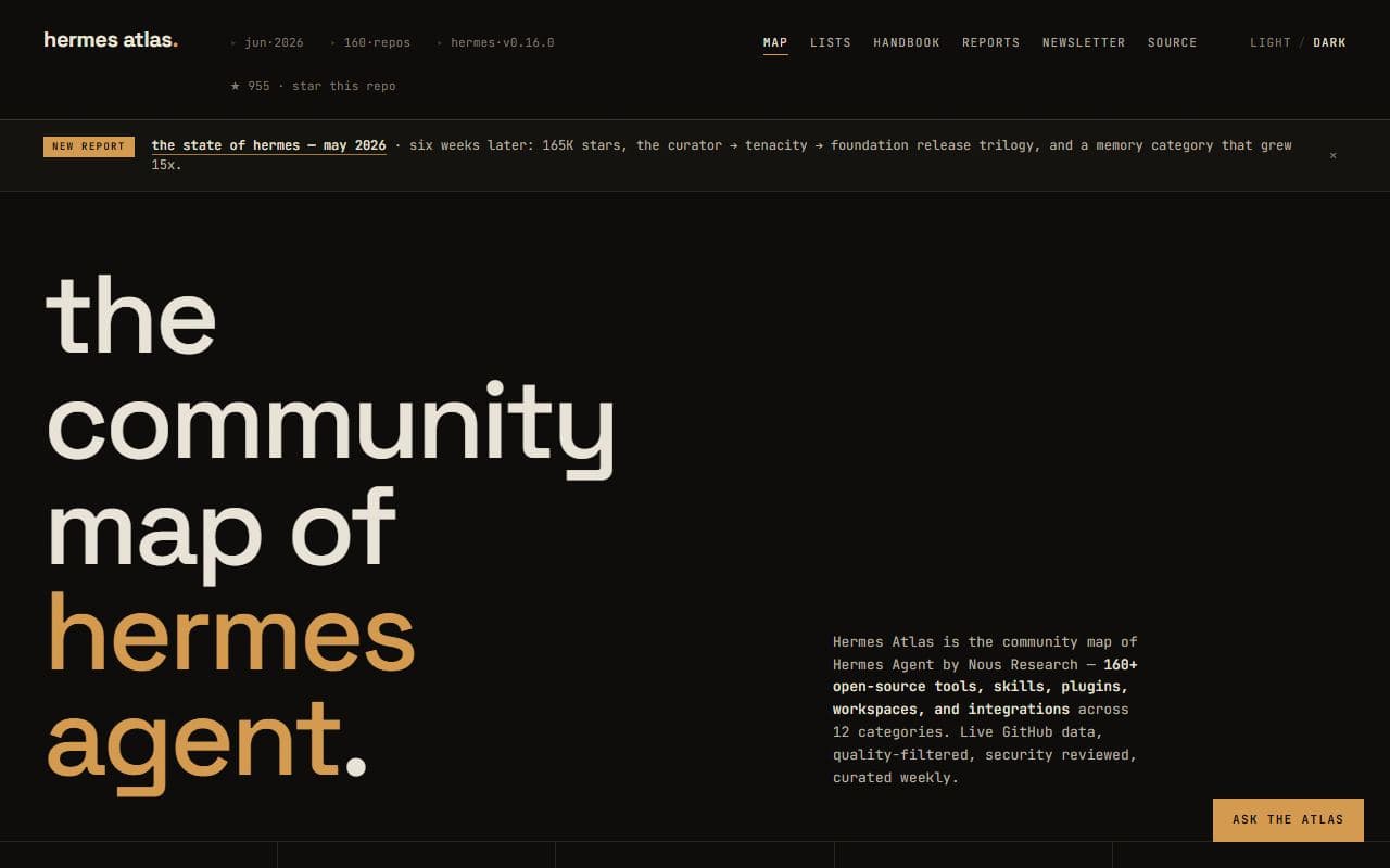 Screenshot of Hermes Atlas - COMMUNITY tool built with OpenClaw