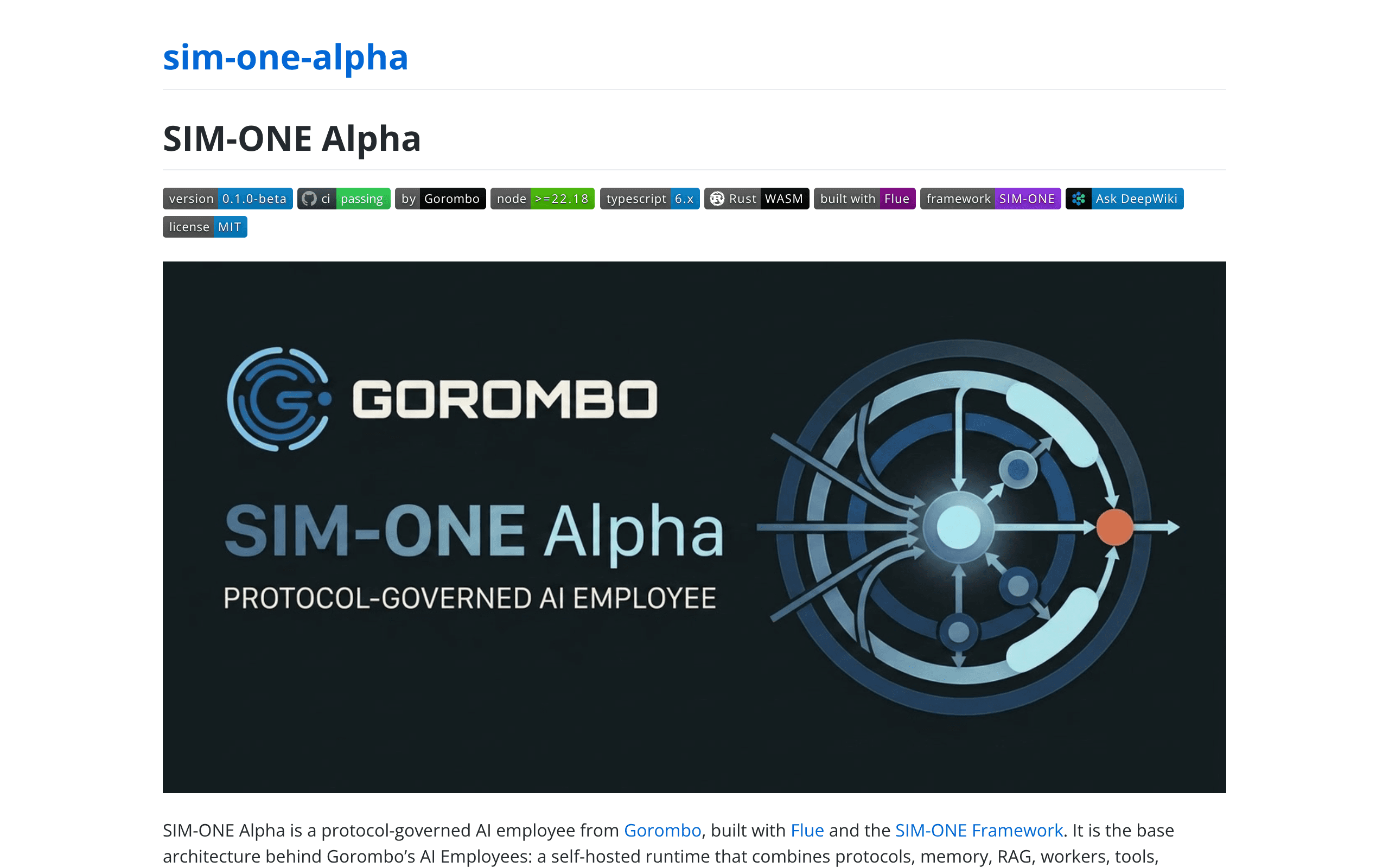Screenshot of SIM-ONE Alpha, a Agent Infrastructure listing on ClawSites
