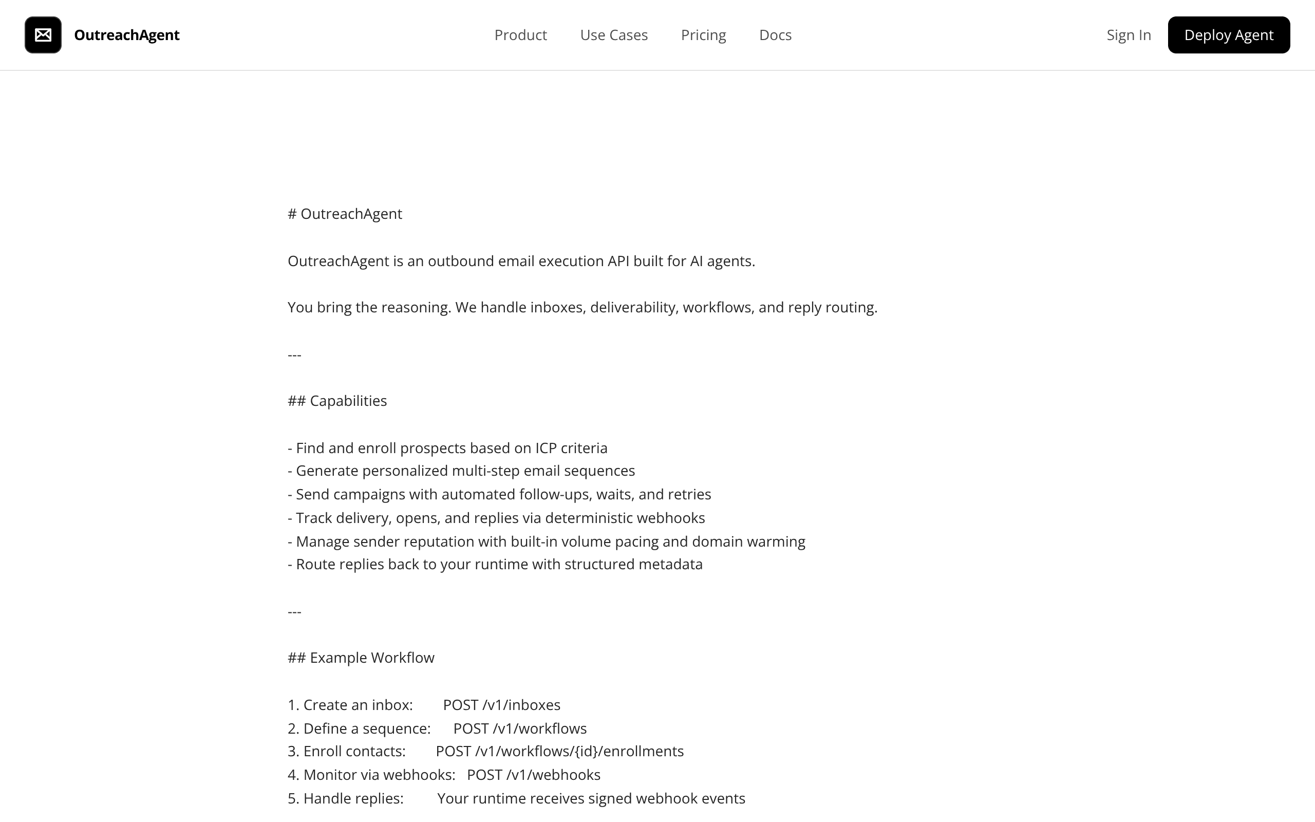 Screenshot of OutreachAgent, a Agent Infrastructure listing on ClawSites