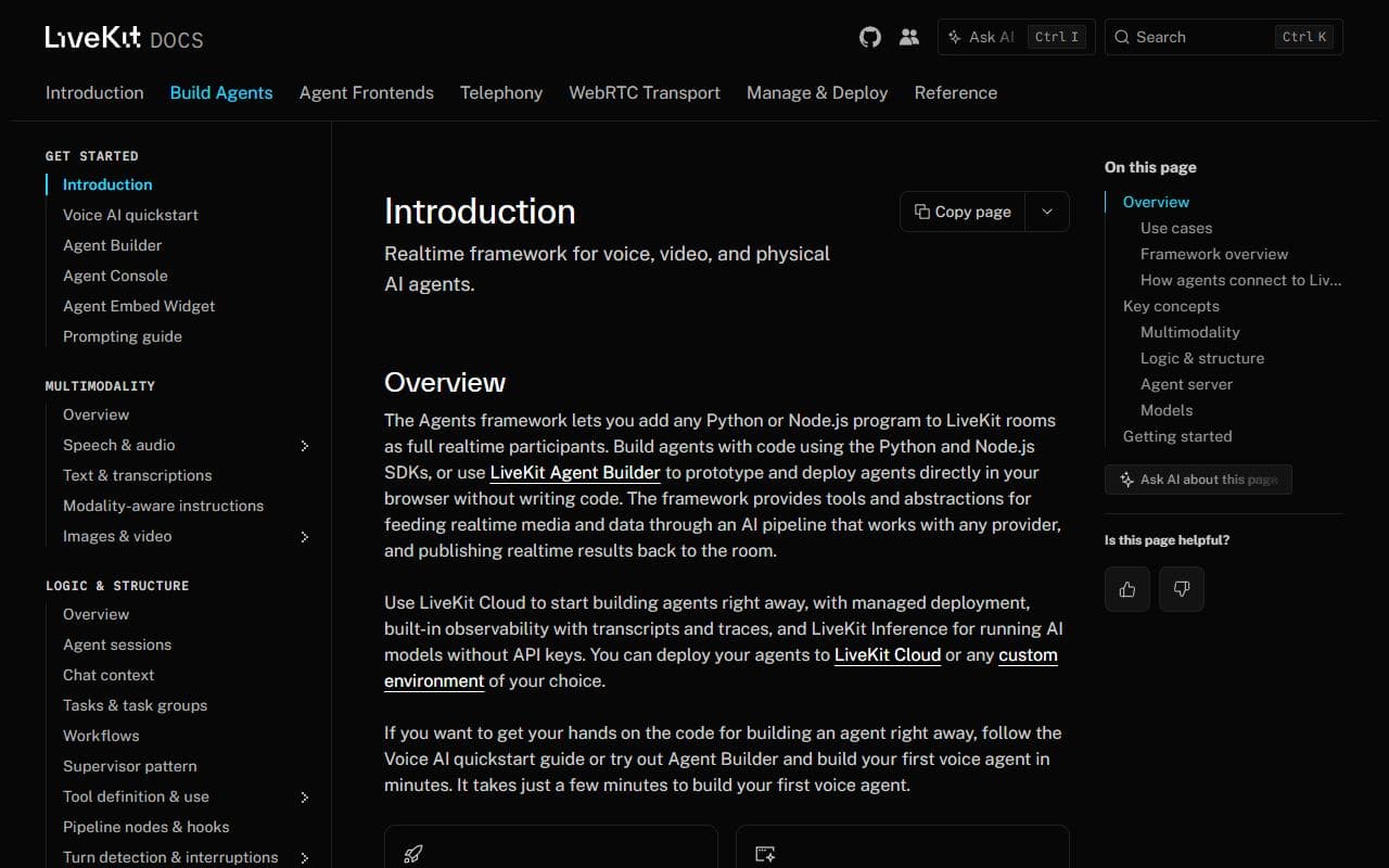 Screenshot of LiveKit Agents - DOCS tool built with OpenClaw