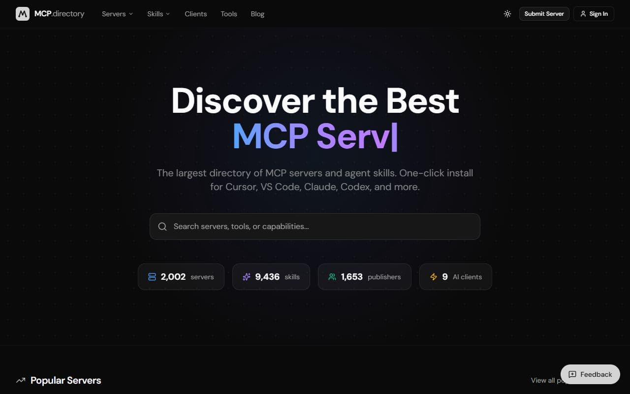 Screenshot of MCP.Directory - COMMUNITY tool built with OpenClaw