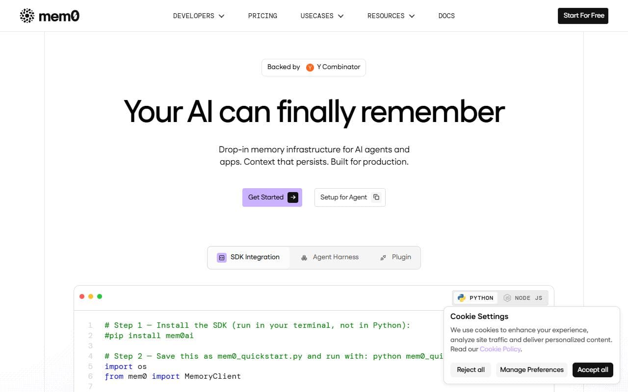 Screenshot of Mem0 - INTEGRATION tool built with OpenClaw
