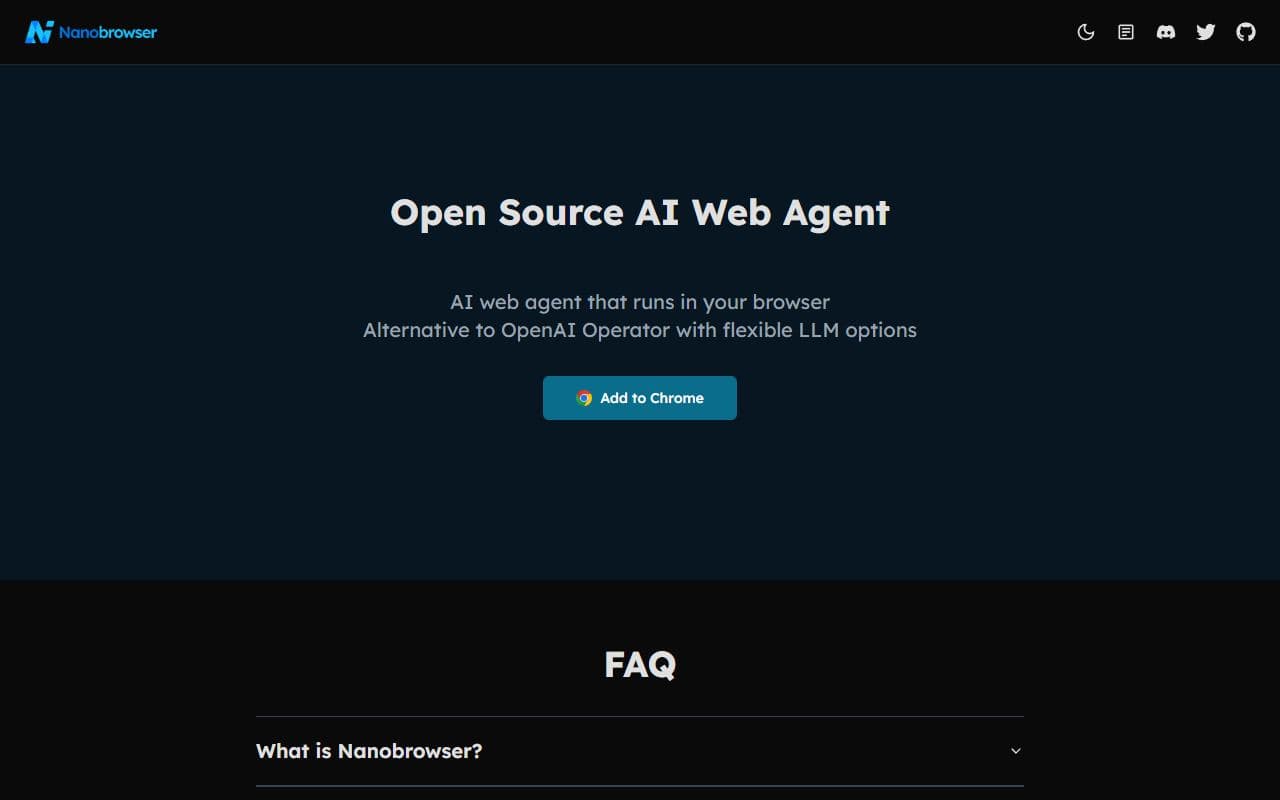 Screenshot of Nanobrowser - UTILITIES tool built with OpenClaw