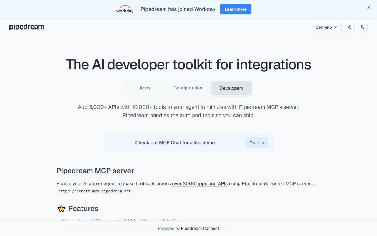 Screenshot of Pipedream MCP - INTEGRATION tool built with OpenClaw