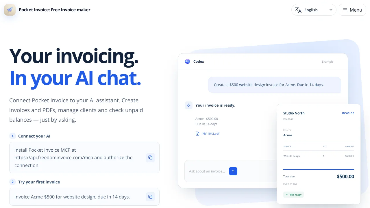 Pocket Invoice MCP product preview
