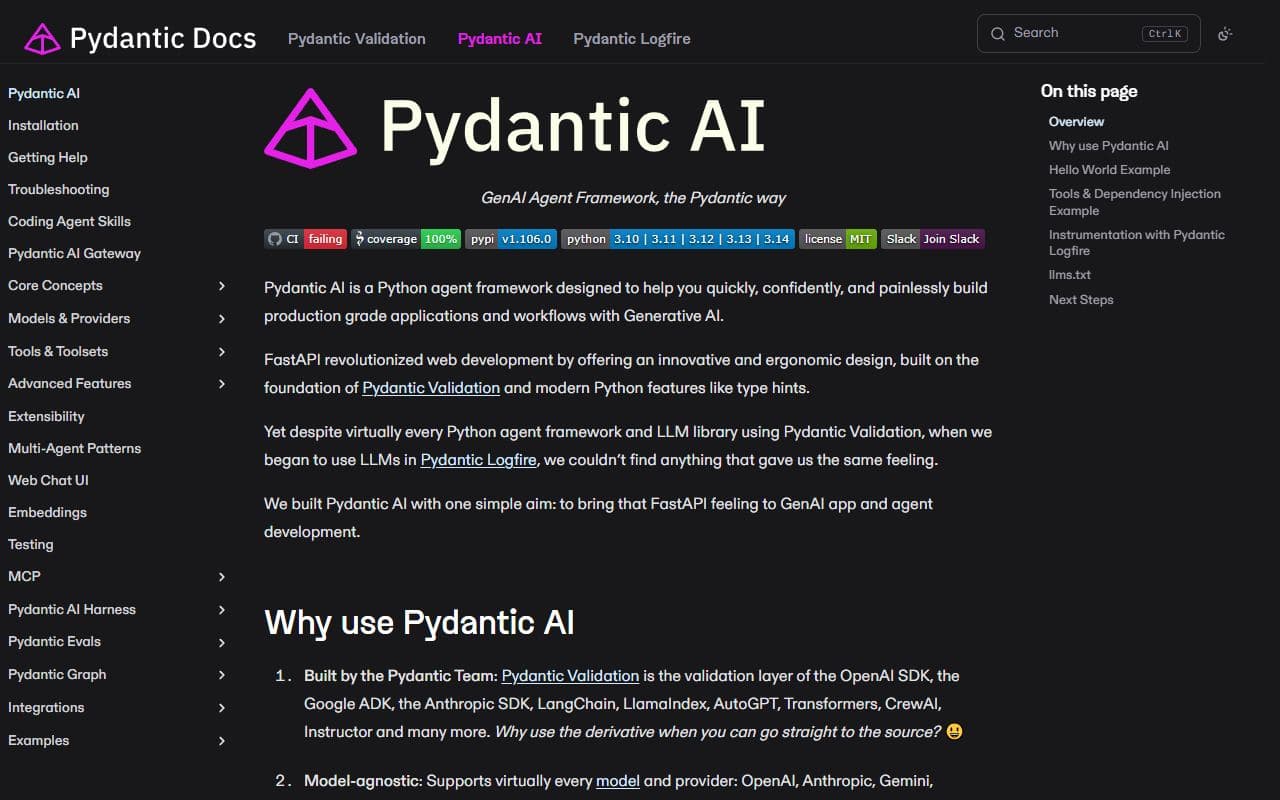 Screenshot of PydanticAI - DOCS tool built with OpenClaw