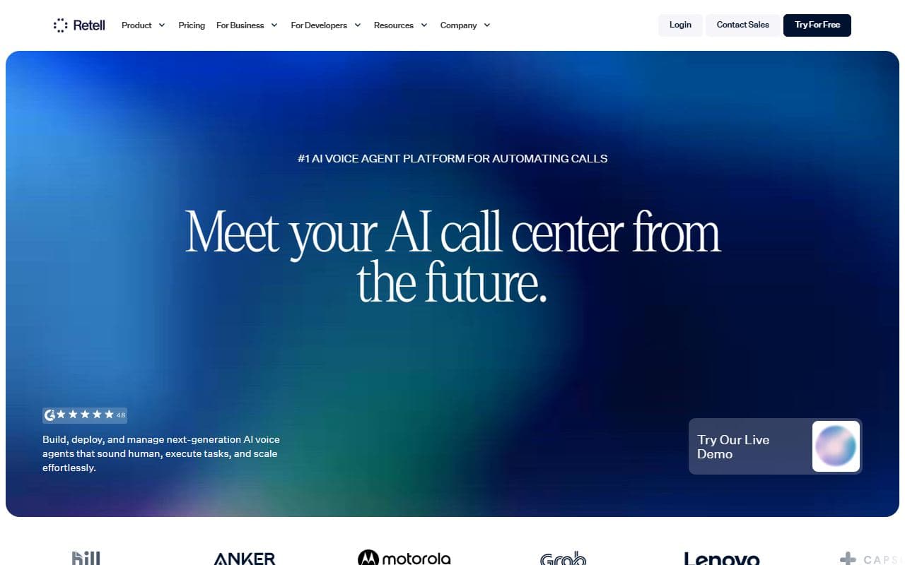 Screenshot of Retell AI - AUTOMATION tool built with OpenClaw