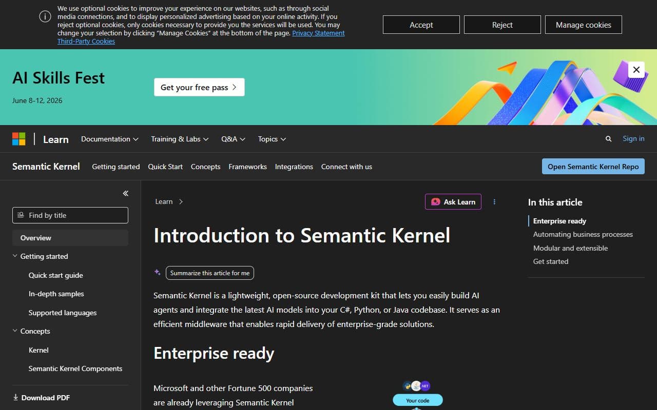 Screenshot of Semantic Kernel - DOCS tool built with OpenClaw