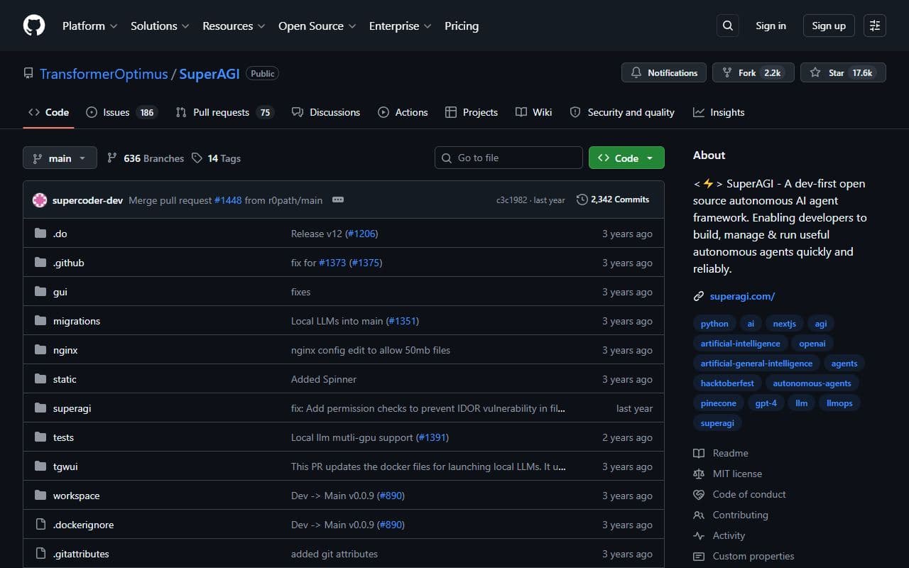 Screenshot of SuperAGI - AUTOMATION tool built with OpenClaw