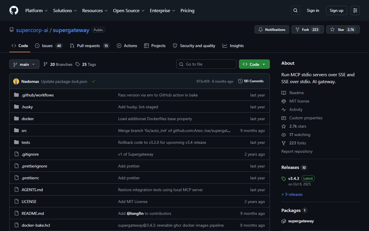 Screenshot of Supergateway - INTEGRATION tool built with OpenClaw