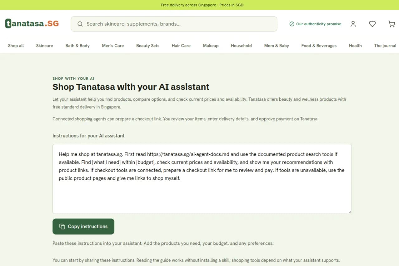 Tanatasa Agent Shopping API product preview