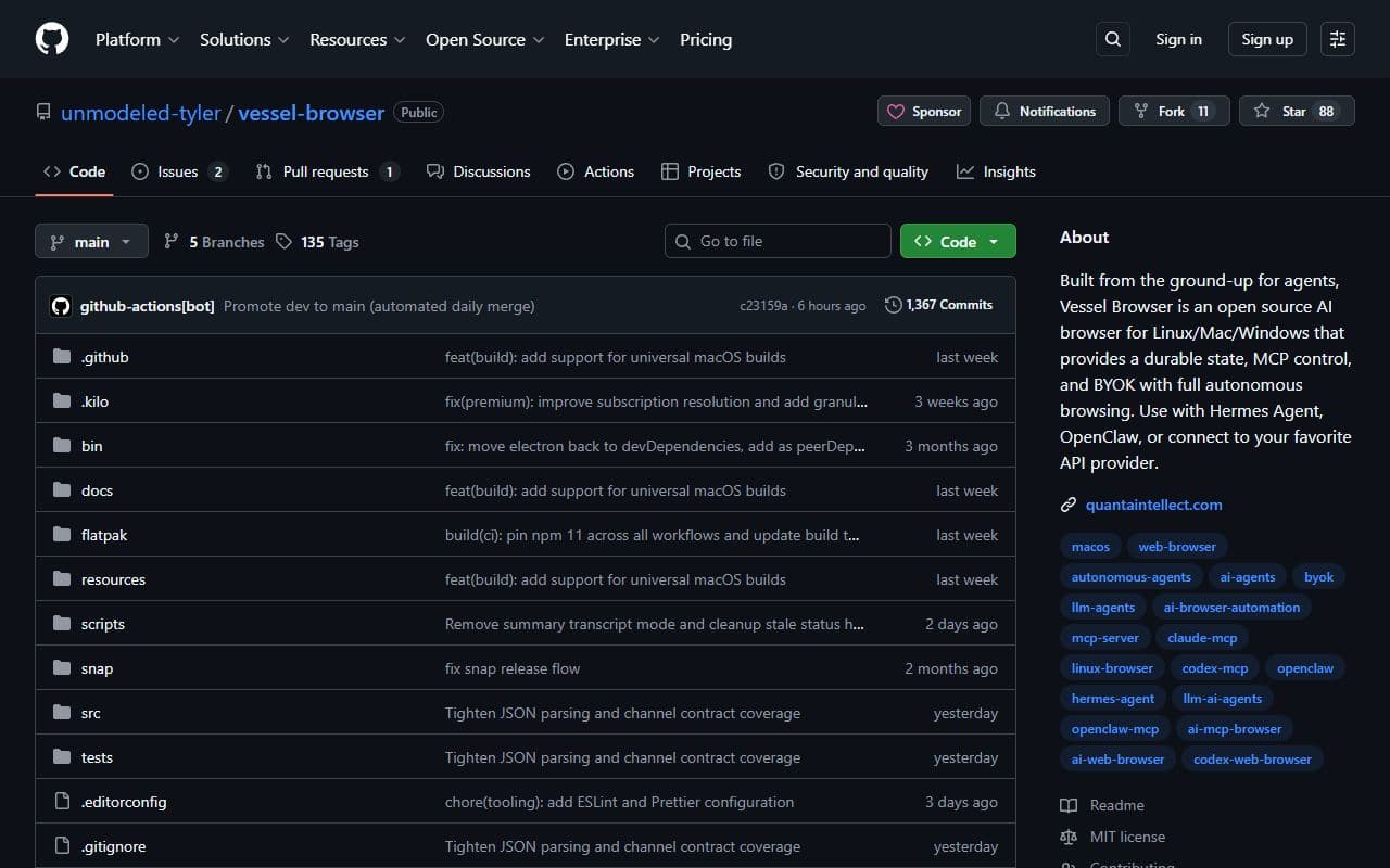 Screenshot of Vessel Browser - AUTOMATION tool built with OpenClaw